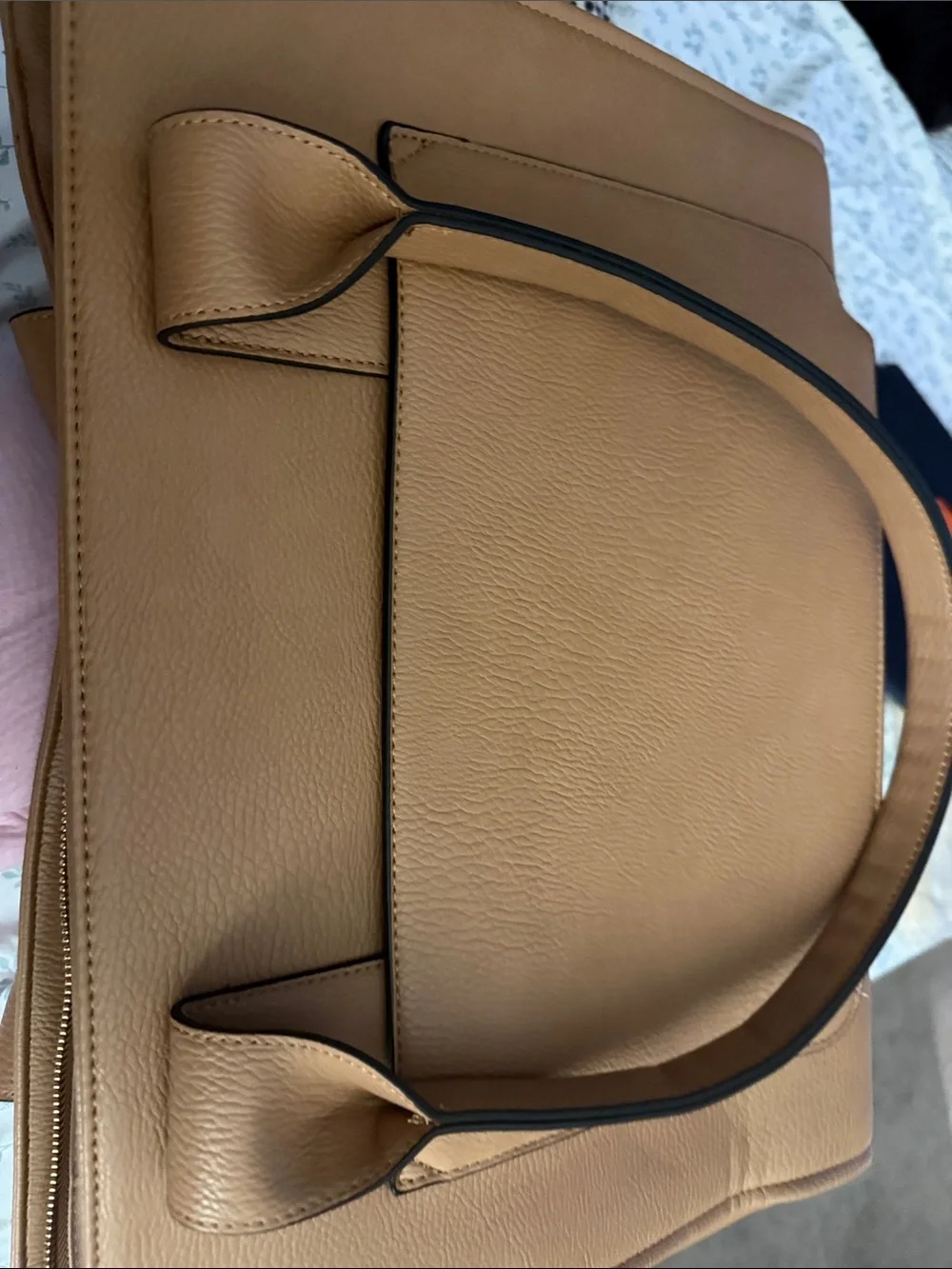 Poppy & Peonies Camel/Tan Pebbled Leather Tote - Picture 3 of 4